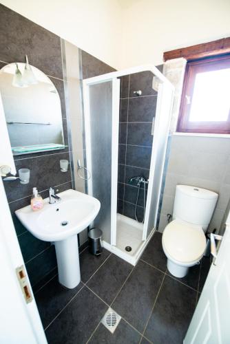 a bathroom with a sink and a toilet and a shower at Villa Anna Gaia - Tsivaras in Chania Town
