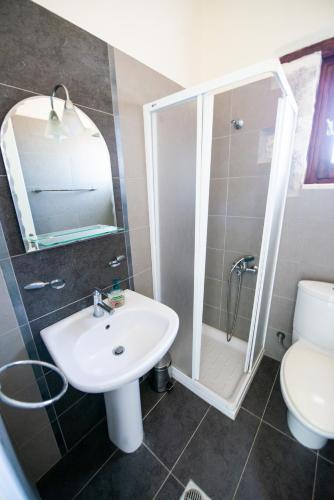 a bathroom with a sink and a shower and a toilet at Villa Anna Gaia - Tsivaras in Chania Town