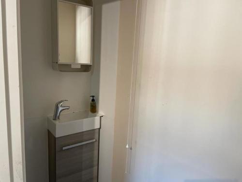a bathroom with a sink and a mirror at The Nook in Bedford
