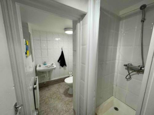 a bathroom with a toilet and a sink at Apartment - Heart of London! in London