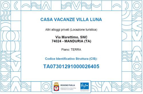 ein Ticket für eine visavariance villa luivan in der Unterkunft Villa Luna - Villa Vacanze Indipendente & Climatizzata - Salento - Puglia - ITALY in San Pietro in Bevagna