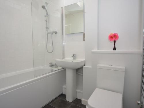 a white bathroom with a sink and a toilet at 1 Bed in Wolsingham 36674 in Wolsingham