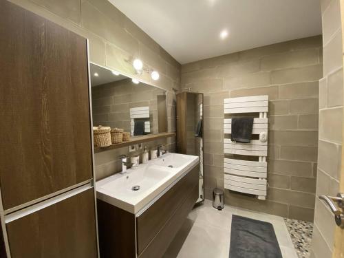 阿爾杜維茲的住宿－Duplex pour 10/12 plein centre，一间带水槽和镜子的浴室