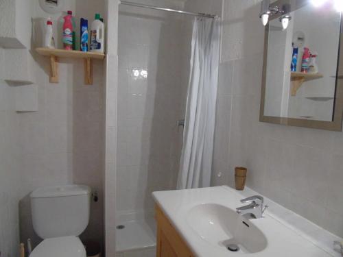 a bathroom with a sink and a toilet and a shower at Appartement Valfréjus, 2 pièces, 4 personnes - FR-1-561-50 in Valfréjus