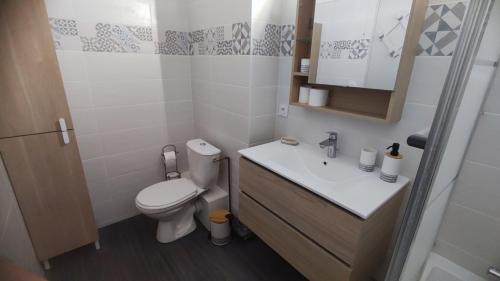 une petite salle de bain avec toilettes et lavabo dans l'établissement Studio Les Corsaires, à Berck-sur-Mer