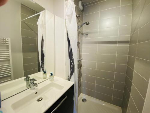 a bathroom with a sink and a shower at Le François Fabié T2 Hyper-Centre Rodez in Rodez