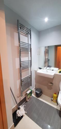 a bathroom with a sink and a mirror at Luxurious and spacious 1 bd flat in Basildon