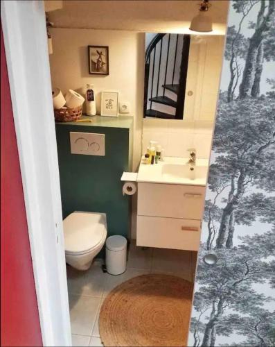 une petite salle de bain avec toilettes et lavabo dans l'établissement Biarritz Beaurivage - Cote des Basques - Triplex, à Biarritz