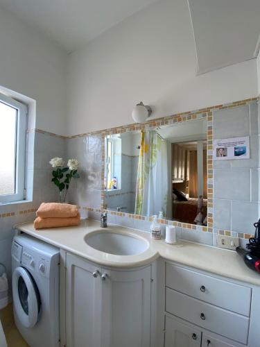 a bathroom with a sink and a washing machine at Central Studio Capri 2 in Capri