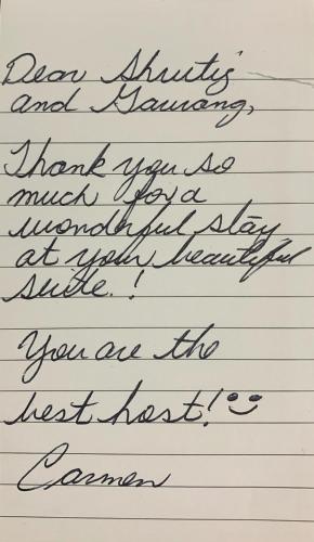 a letter written in cursive at Luxurious & Stylish 2BR P/Suite, Near Vancouver in Langley
