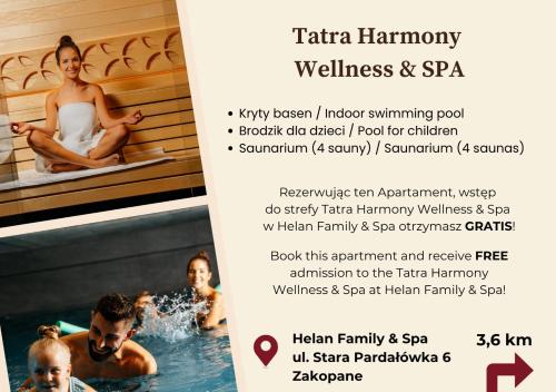 a flyer for a spa with people in a hot tub at WHY NOT Apartament w centrum, ul. Gimnazjalna 12/1 in Zakopane