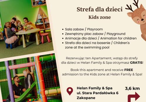 a flyer for a childcare centre with a picture of a child in a play room at WHY NOT Apartament w centrum, ul. Gimnazjalna 12/1 in Zakopane