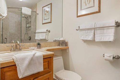 a bathroom with a toilet and a sink and a shower at Vail Trails East 7A in Vail