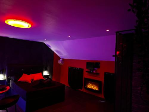 a room with a bed and a fire place at Msroom in Le Val-dʼAjol