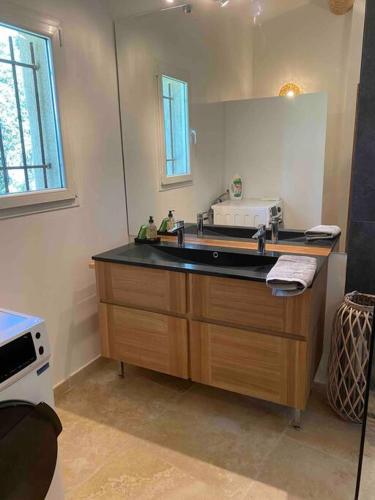 La salle de bains est pourvue d'un lavabo et d'un comptoir. dans l'établissement Domaine Dupaïs, 15 min du centre d’Aix en Provence, à Aix-en-Provence