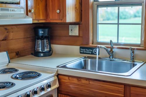 a kitchen with a sink and a stove at Olive Leaf Cabin in Millersburg