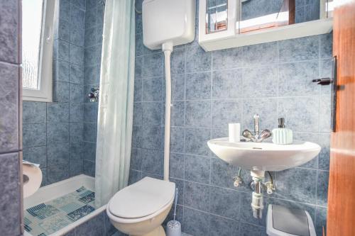 a bathroom with a toilet and a sink at House Marrie Lou in Banj