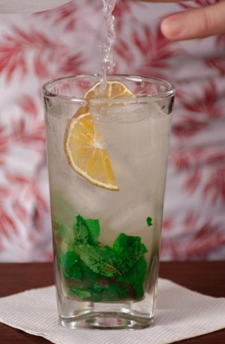a glass of water with a lemon and mint at Trinitarios in Barichara