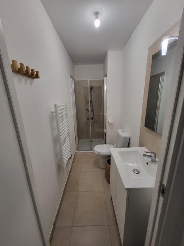 LinguizzettaにあるResidence Marina di Bravoneのトイレと洗面台を備えた白いバスルーム