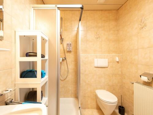 a bathroom with a shower and a toilet at great apartment near the ski area in Hippach