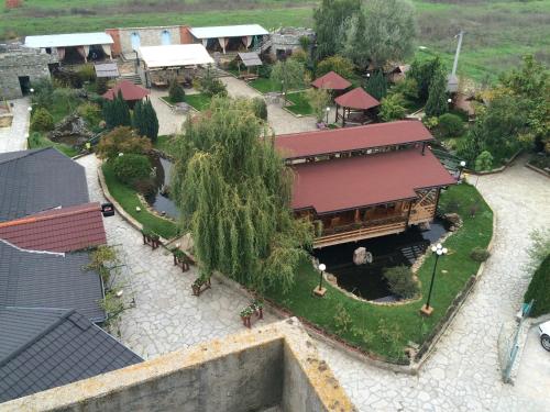 an overhead view of a model of a building at Hotel Rozafa in Dobrosin