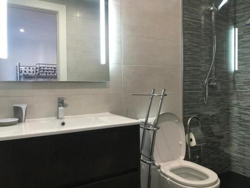 a bathroom with a toilet and a sink and a shower at Apartamento Lopagan Entremares in Lo Pagán