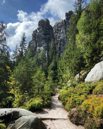 a trail in the mountains with a rock formation at Apartmán Teplice nad Metují in Teplice nad Metují