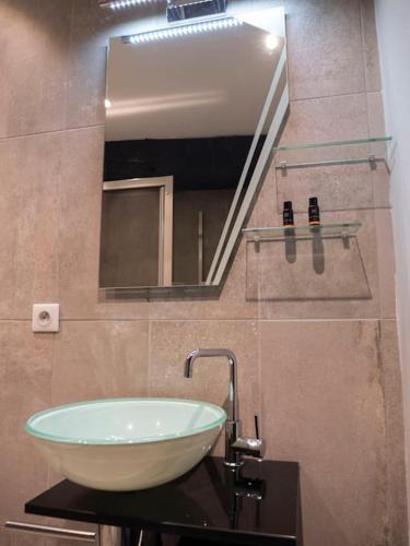 une salle de bain avec un lavabo et un miroir dans l'établissement LOFT NID DOUILLET, à LʼIsle-sur-la-Sorgue