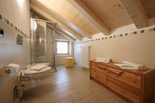 een badkamer met een douche, een toilet en een wastafel bij Volga Loira Senna - Happy Rentals in Livigno
