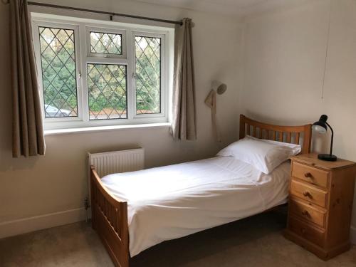 een slaapkamer met een bed en een raam bij The Wendy House in Bournemouth