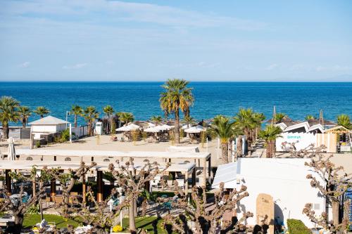 a view of a beach with palm trees and the ocean at Olympic Star Beach Hotel in Nei Poroi