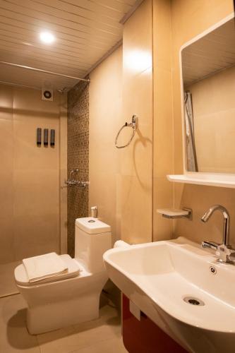 a bathroom with a toilet and a sink at Summit Oakden Resort & Spa at Mall Road in Darjeeling