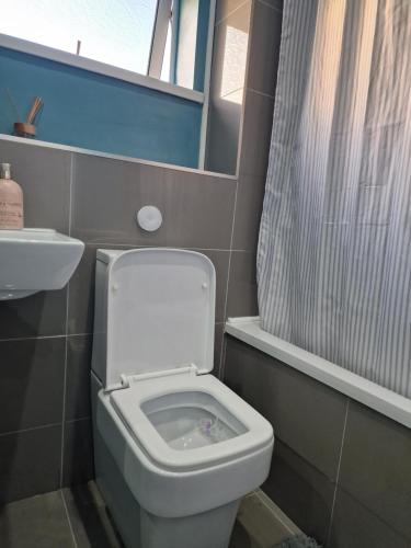 a small bathroom with a toilet and a sink at Stylish and Unique Bedroom In Gateshead - Close To Newcastle in Sheriff Hill