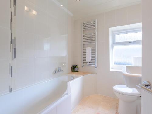 a white bathroom with a toilet and a sink at 2 Bed in Blaenau Ffestiniog 79144 in Blaenau-Ffestiniog