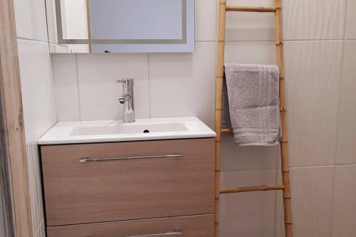 ein Badezimmer mit Waschbecken und Spiegel in der Unterkunft Appartement T2, avec Terrasse. in La Roche-sur-Yon