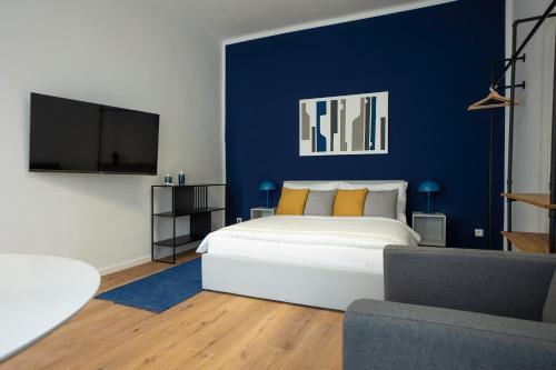 Contemporary apartment with a balcony.