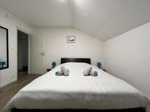 ein Schlafzimmer mit einem großen weißen Bett mit zwei Kissen in der Unterkunft Family Duplex 3BR au Coeur de Talange in Talange