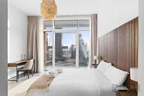 מיטה או מיטות בחדר ב-WelHome - Luxurious and Breathtaking Views 1BR in Za'abeel