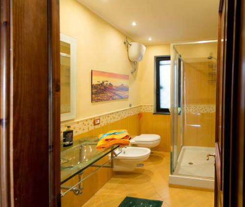 a bathroom with a toilet and a sink and a shower at Garden on the Sea in Vico Equense
