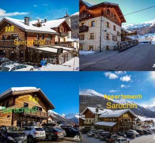 duas fotografias de um alojamento de esqui e de um hotel em Sarochin Appartamenti em Livigno