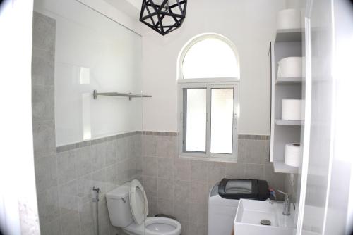 een badkamer met een toilet, een wastafel en een raam bij Tamarindo Dominicus by Mireya in La Laguna