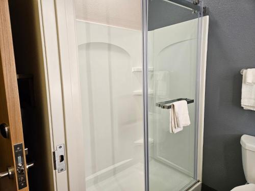 una ducha con puerta de cristal en un baño en Extended Stay America Premier Suites - Boise - Meridian, en Meridian
