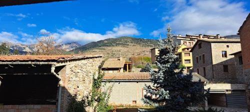 a view of a village with mountains in the background at Cal Bardillo in Bagá