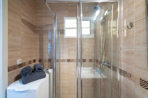 a bathroom with a shower and a toilet and a sink at Holidays2Arroyo de la Miel - Studios with terrace and Pool 800 mts from beach in Arroyo de la Miel
