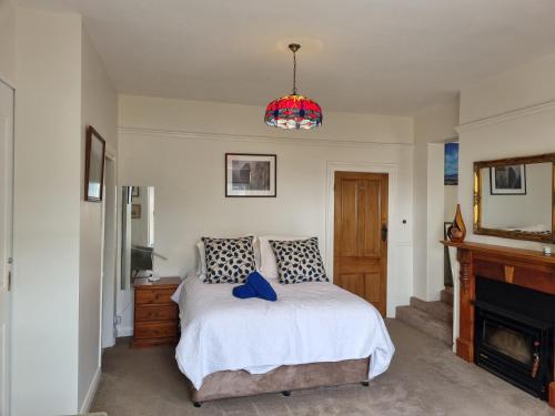 - une chambre avec un lit et une cheminée dans l'établissement Lords Rest Apartment - Private and Central with Free Parking and Great WIFI, à Hobart