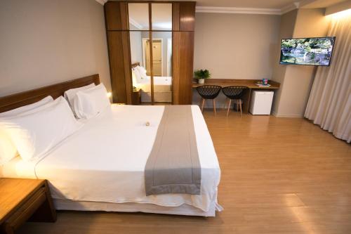 een hotelkamer met een bed en een televisie bij Regency Park Hotel in Rio de Janeiro