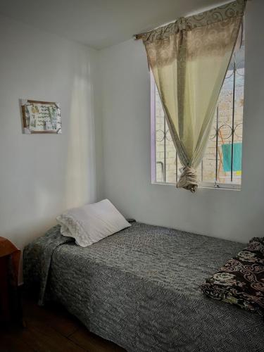 - une chambre avec un lit et une fenêtre dans l'établissement Fluggie, à Ica