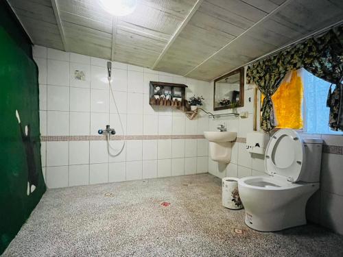 a bathroom with a toilet and a shower at Cat Sky Country Homestay in Xingjian