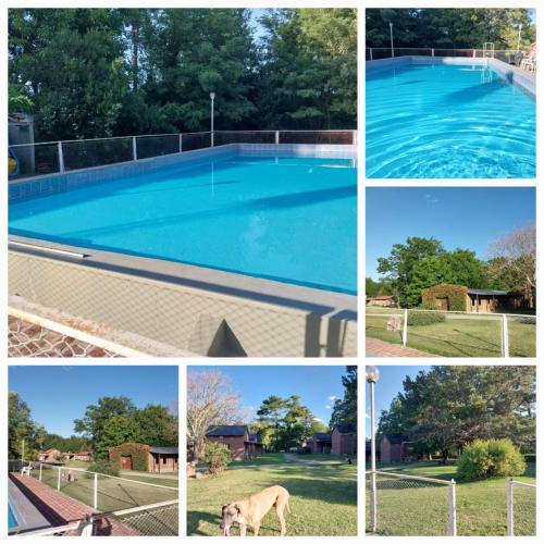 a collage of pictures of a swimming pool at Cabañas Sol de las Sierras in Tandil