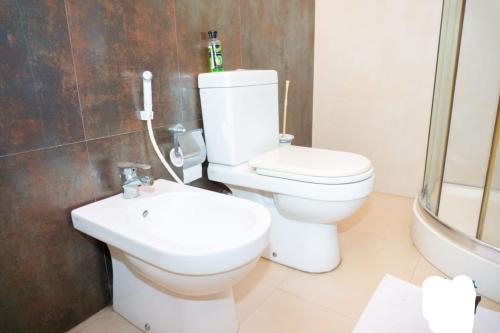 uma casa de banho com um WC e um lavatório em Airport Villa D 87 em Katunayaka